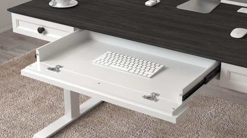 Elevate 60” Height-Adjustable Office Desk with Storage and Wireless Charging - White/Grey