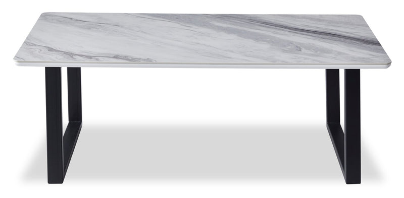 Serena 47.25\" Modern Coffee Table - White & Black with Marble Look