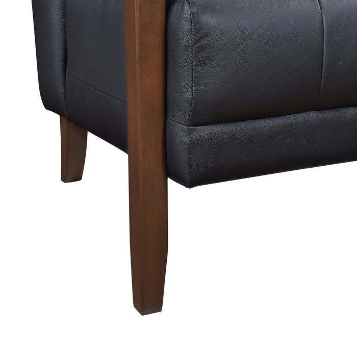 Enzo 26\" Genuine Leather Accent Chair with Biscuit Tufting, Track Arms and Wood Legs - Black