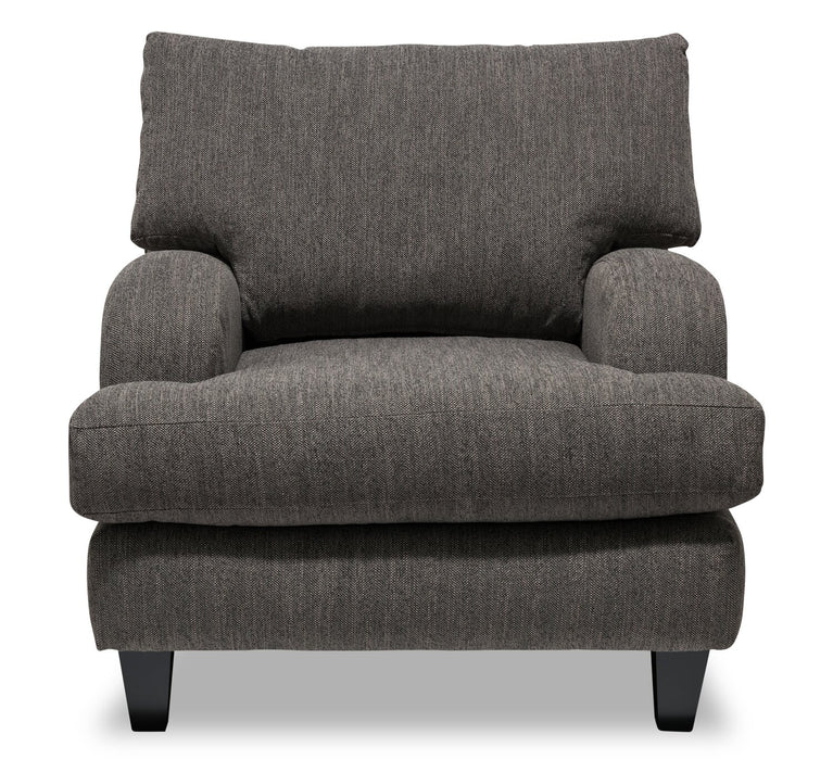 Made in Canada Nofia 36\" Chenille Fabric Chair with Wood Legs - Charcoal Grey