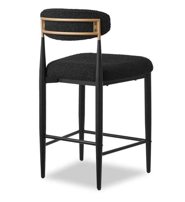 Kort & Co. Capri Counter-Height Stool with Boucle Fabric & Gold Accent, Metal - Black