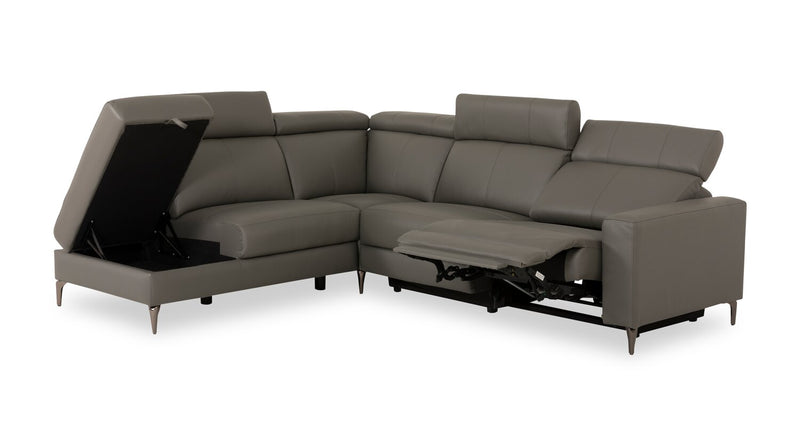 Valentino 3-Piece Left-Facing Genuine Leather Power Reclining Sectional with Adjustable Headrests - Grey