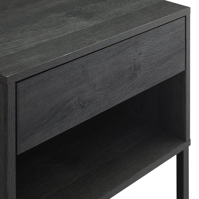 Fynn Bedside 1-Drawer Nightstand with Storage Shelf, 18\"W x 25.75\"H - Brown/Black