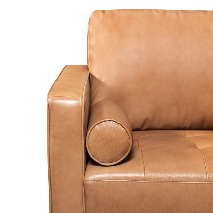 Edge 86\" Genuine Leather Sofa with Wood Legs and Removable Back Cushions - Brown