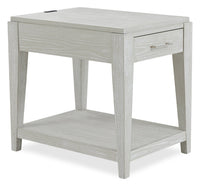 Vida 19” Solid Wood Chairside Table with Storage, Shelf, Lighting and USB - Sand