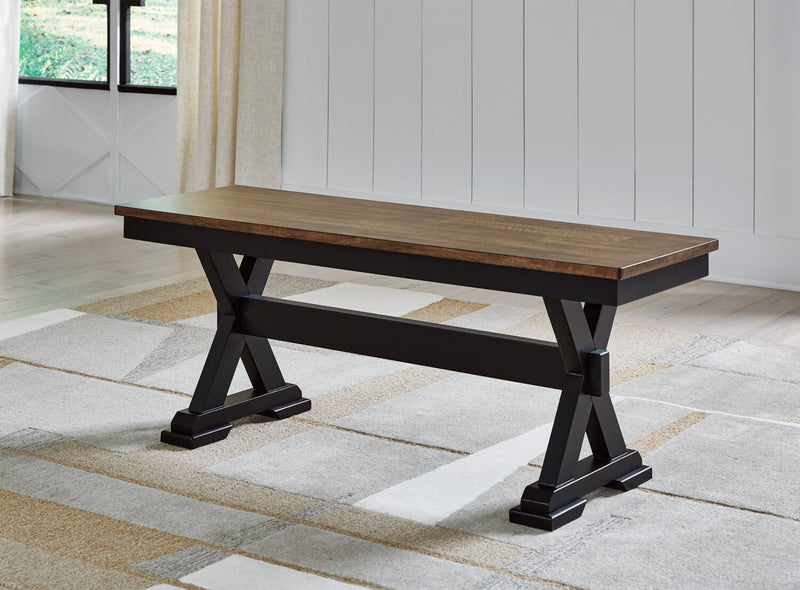 Raven Dining Bench, 48\"W - Two-Tone Black & Brown