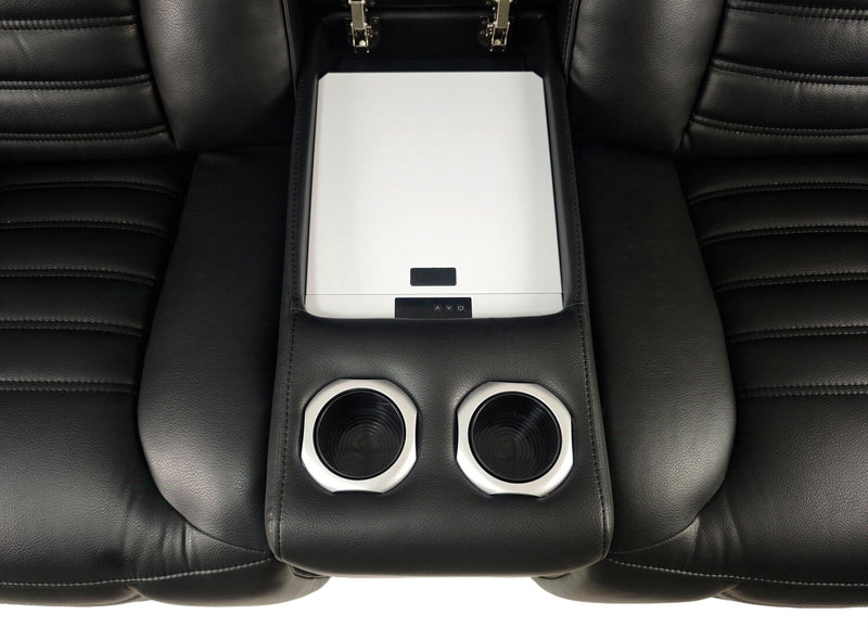 Zen 75.5\" Leather-Look Fabric Power Reclining Massage Loveseat with Refrigerator Console - Black