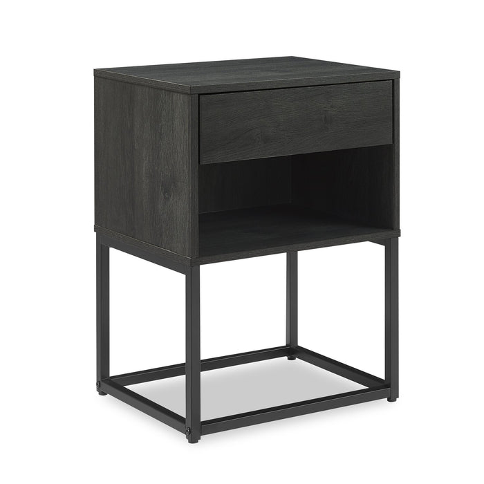 Fynn Bedside 1-Drawer Nightstand with Storage Shelf, 18\"W x 25.75\"H - Brown/Black