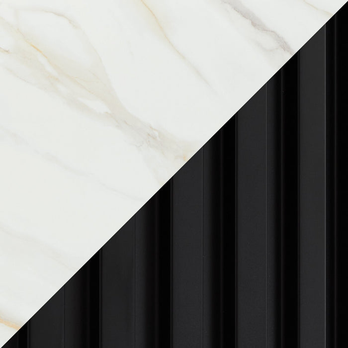 Kort & Co. Capri 32” Modern Round Coffee Table with White Sintered Stone Top and Casters - Black and Gold