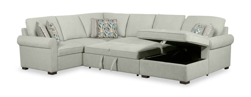 Scott Living Haven 4-Piece Right-Facing Chenille Fabric Sleeper Sectional with Storage Chaise - Seafoam Blue