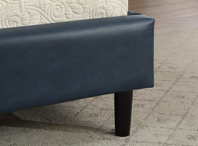 Paseo Platform Bed in Navy Vegan-Leather Fabric - Full Size