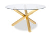 Gem Dining Table with Glass Top, Metal Geometric Base, 55\"W Round - Gold