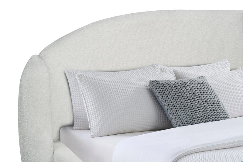Luna Upholstered Wingback Bed in White Fabric - Queen Size