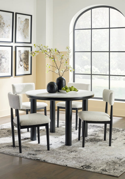 Jolie 5pc Dining Set with Table & 4 Chairs, Marble-Look Top, Melamine, 45\"W Round - White & Black