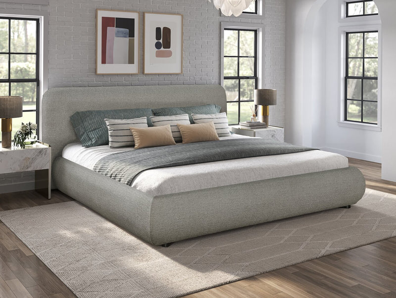 Luka Upholstered Platform Bed in Grey Polyester Fabric, Modern - King Size