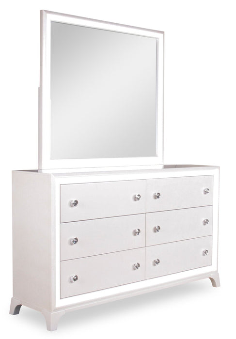 Halo Bedroom Dresser Mirror with LED Light, Glam - White
