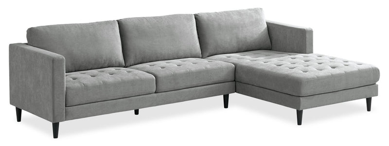 Metro 2-Piece Right-Facing Fabric Sectional with Chaise and Tufted Seat Cushions - Grey