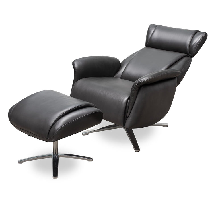 Vega 29.5\" Faux Leather Stress Free Swivel Reclining Chair with Footrest and Aluminum Legs - Grey