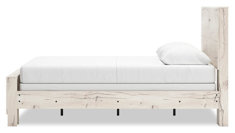 Derekson Panel Bed with Headboard & Frame, Rustic White - Queen Size