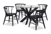 Remi 5pc Dining Set with Table & 4 Spindle-Back Chairs, Glass & Wood, 42\"W Round - Black