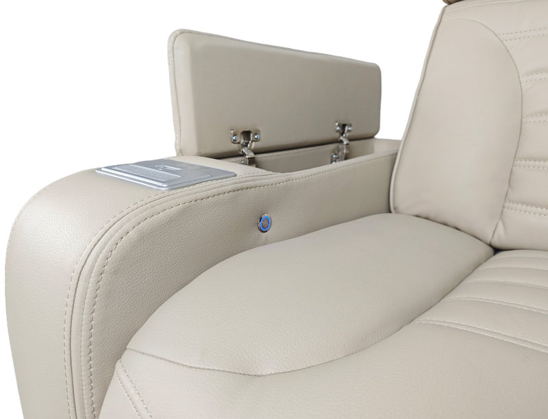 Zen 75.5\" Leather-Look Fabric Power Reclining Massage Loveseat with Refrigerator Console - Apricot