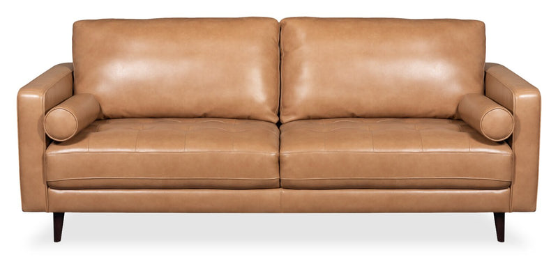Edge 86\" Genuine Leather Sofa with Wood Legs and Removable Back Cushions - Brown