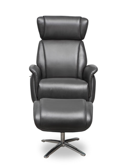 Vega 29.5\" Faux Leather Stress Free Swivel Reclining Chair with Footrest and Aluminum Legs - Grey