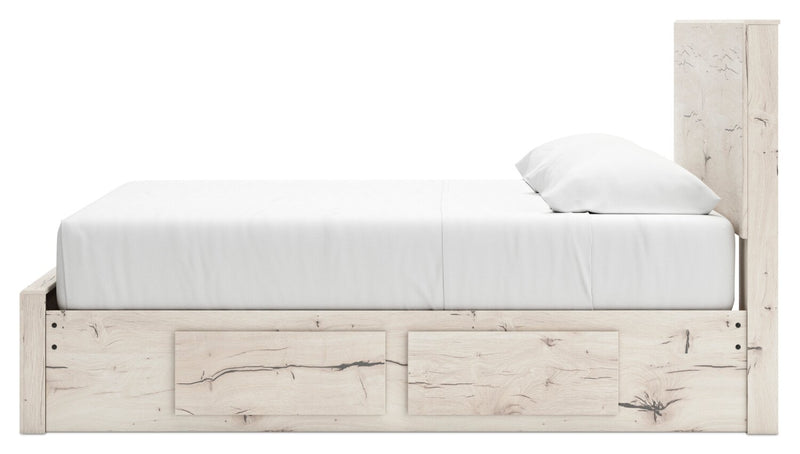 Derekson Storage Bed with 2 Built-In Side Drawers, Rustic White - King Size