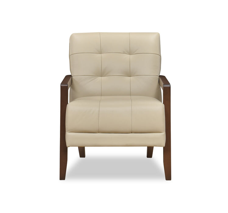 Enzo 26\" Genuine Leather Accent Chair with Biscuit Tufting, Track Arms and Wood Legs - Beige