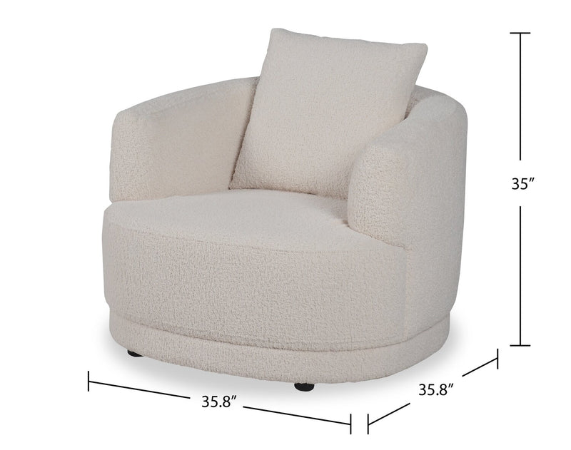 Moon 35.8\" Fabric Curved Chair with Accent Pillow - Wooly Almond White