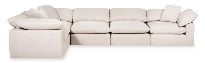 Eclipse Modular 5-Piece Linen-Look Fabric Sectional with Reversible Feather Down Cushions - Linen White