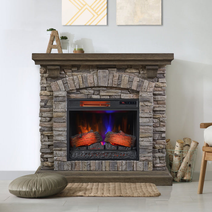 Montana 43.5” Rustic Electric Fireplace - Grey Stone