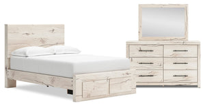 Derekson 5pc Bedroom Set with Storage Bed, Dresser & Mirror, Rustic White - Full Size