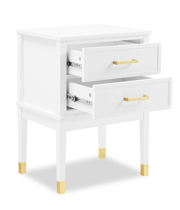 Alia Bedside 2-Drawer Nightstand with Gold Accent, 18\"W x 25.75\"H - White