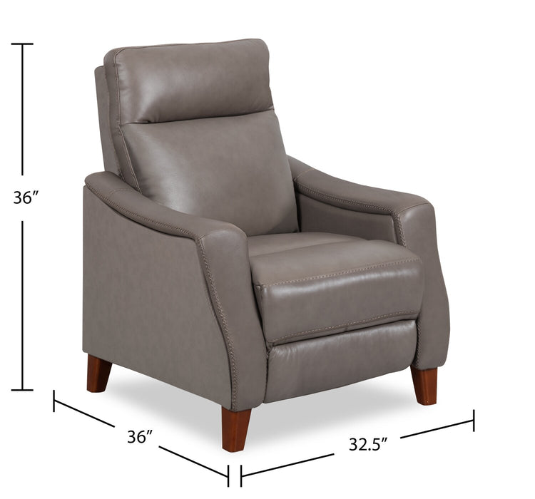 Natalie 32.5\" Top-Grain Genuine Leather Pushback Reclining Chair with Wood Legs - Grey