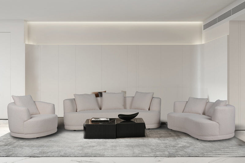 Moon 35.8\" Fabric Curved Chair with Accent Pillow - Wooly Almond White