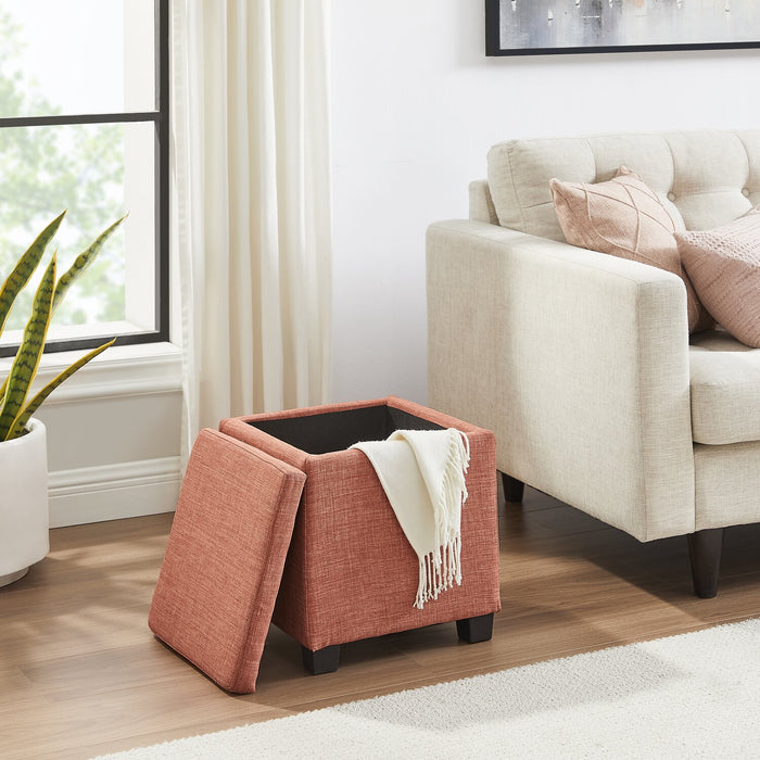 Halifax 14.75\" Square Fabric Storage Ottoman - Orange