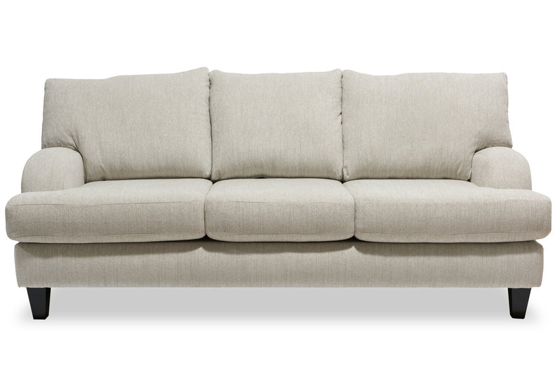 Made in Canada Nofia 80\" Chenille Fabric Sofa with Two Accent Pillows and Wood Legs - Linen Beige