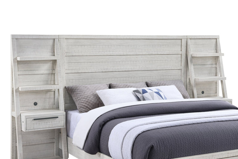 Haven Pier Bed with Headboard, Frame & 2 Piers, USB, LED, White - King Size