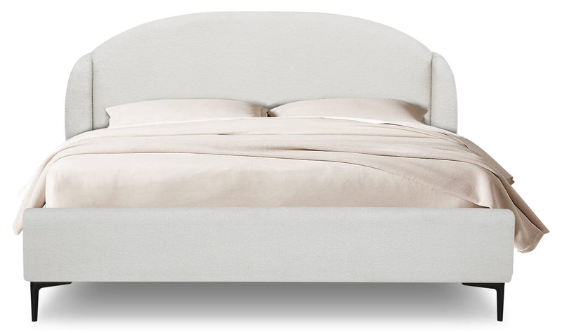 Luna Upholstered Wingback Bed in White Fabric - Queen Size