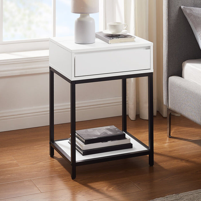 Akio Bedside 1-Drawer Nightstand with Lift-top Storage, 18\"W x 25.75\"H - White/Black