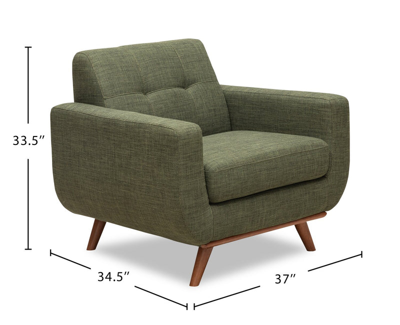 Kort & Co. Freeman 37\" Linen-Look Fabric Chair with Wood Legs and Tufted Back Cushion - Avocado Green