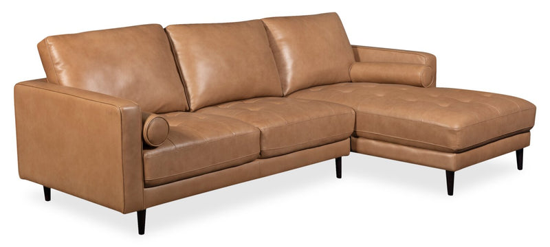 Edge 2-Piece Right-Facing Genuine Leather Sectional with Wood Legs and Removable Back Cushions - Brown