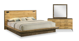 Silas 5pc Bedroom Set with Platform Bed, Dresser & Mirror, LED, Rustic Brown - King Size