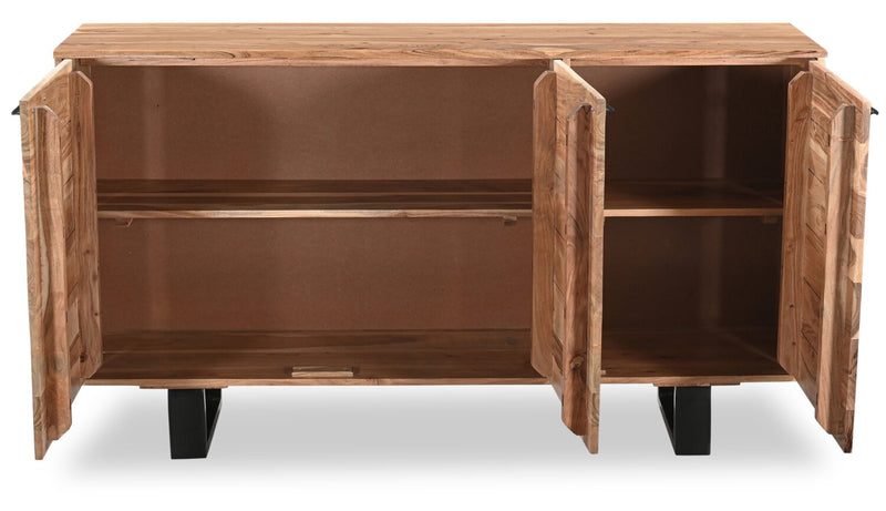 Oskar Dining Server with Storage, 60\"W,  Acacia Wood & Metal - Natural & Black