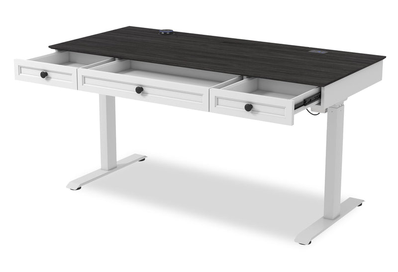 Elevate 60” Height-Adjustable Office Desk with Storage and Wireless Charging - White/Grey