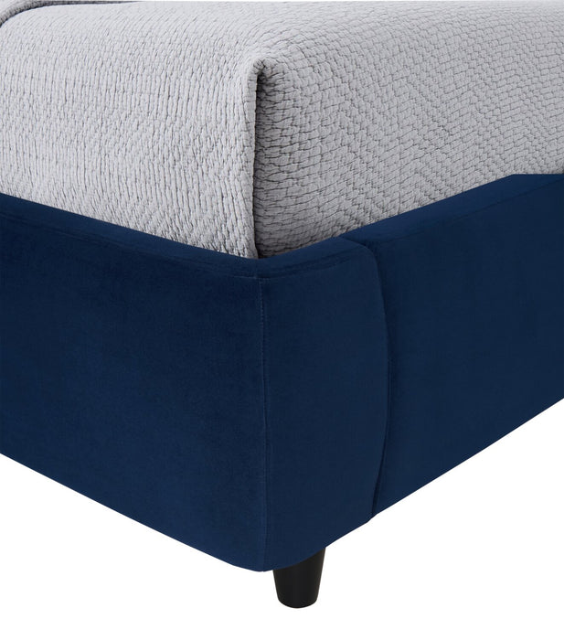Mave Upholstered Platform Bed in Blue Velvet Fabric - King Size