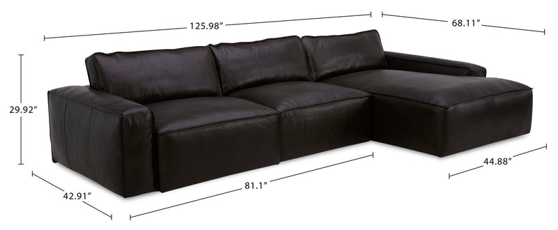 Sedona 3-Piece Genuine Leather Right-Facing Modular Sectional - Chocolate