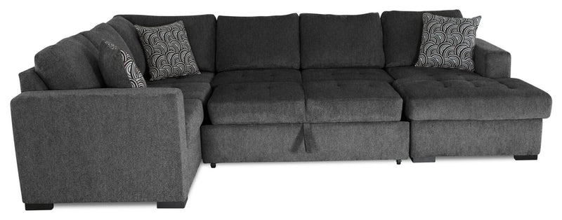 Made in Canada Legend 4-Piece Right-Facing Chenille Fabric Sleeper Sectional with Storage Chaise - Pepper Grey