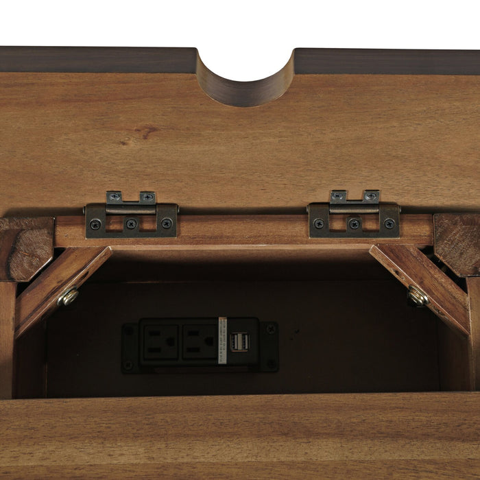 Nathan 16\" Rustic Chairside Table with Storage, Shelf and USB Port - Light Brown